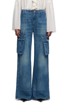 7 For All Mankind 7 For All Mankind Lotta High Waist Wide Leg Cotton & Linen Cargo Jeans