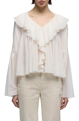 7 For All Mankind 7 For All Mankind Ruffle Detail Flowy Cotton & Silk Top
