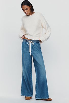7 For All Mankind Petite Wide-Leg Pull-On Jeans