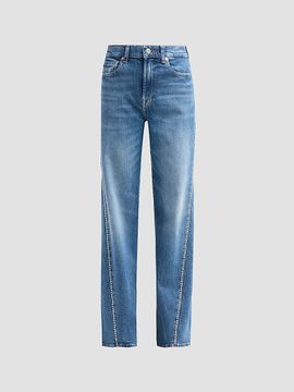 7 For All Mankind Women's Lotta Rhinestone Washed-Denim Wide-Leg Jeans