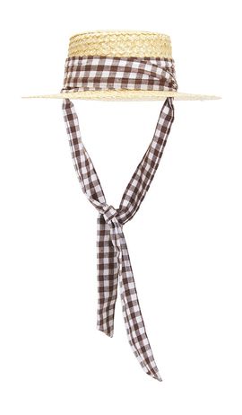 8 Other Reasons 8 Other Reasons Straw Boater Hat With Gingham Ribbon Band