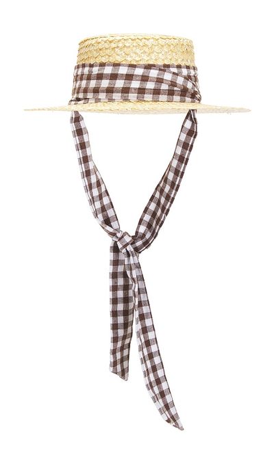 8 Other Reasons 8 Other Reasons Straw Boater Hat With Gingham Ribbon Band