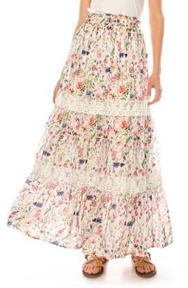 A COLLECTIVE STORY A COLLECTIVE STORY Floral Print Crochet Trim Maxi Skirt