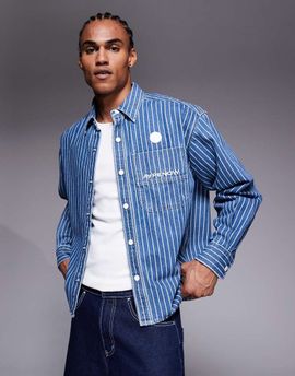 AAPE BY A BATHING APE® Aape by A Bathing Ape aape now denim long sleeve shirt in blue and white stripes-Multi