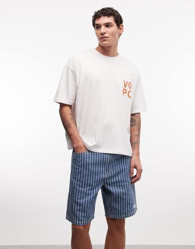 AAPE BY A BATHING APE® Aape by A Bathing Ape aape now striped denim jorts in blue and white-Multi