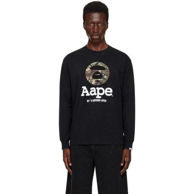 AAPE by A Bathing Ape AAPE by A Bathing Ape Black 'AAPEUNVS' Moonface Long Sleeve T-shirt