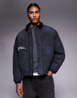 AAPE BY A BATHING APE® Aape by A Bathing Ape boxy workwear trucker jacket in overdyed black denim