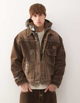 AAPE BY A BATHING APE® Aape by A Bathing Ape denim jacket with camo padded hood in multi - part of a set-Brown
