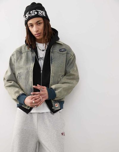 AAPE BY A BATHING APE® Aape by A Bathing Ape denim western jacket with back embroidery in vintage wash-Blue