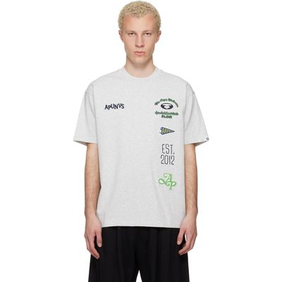 AAPE by A Bathing Ape AAPE by A Bathing Ape Gray 'AAPEUNVS' Multi-Logo T-shirt