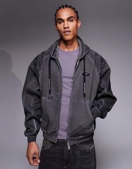 AAPE BY A BATHING APE® Aape by A Bathing Ape heavyweight zip up motocross hooded jacket in washed black