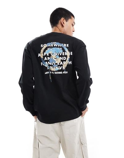 AAPE BY A BATHING APE® Aape By A Bathing Ape logo long sleeve T-shirt with back print in black-White