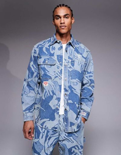 AAPE BY A BATHING APE® Aape by A Bathing Ape long sleeve denim shirt in blue camo - part of a set-Multi