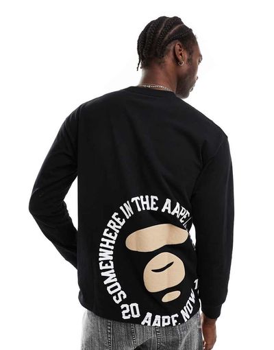 AAPE BY A BATHING APE® AAPE by A Bathing Ape long sleeve logo T-shirt in black-Navy