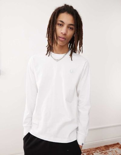 AAPE BY A BATHING APE® AAPE by A Bathing Ape long sleeve logo T-shirt in white-Gray