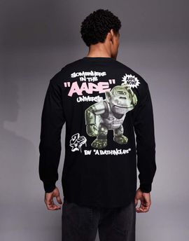 AAPE BY A BATHING APE® Aape by A Bathing Ape long sleeve t-shirt in off black with back and chest prints