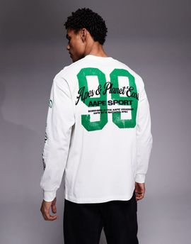 AAPE BY A BATHING APE® Aape by A Bathing Ape long sleeve t-shirt in off white with multi placement prints