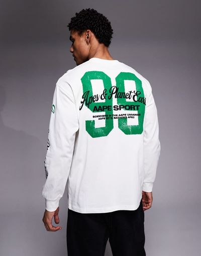 AAPE BY A BATHING APE® Aape by A Bathing Ape long sleeve t-shirt in off white with multi placement prints