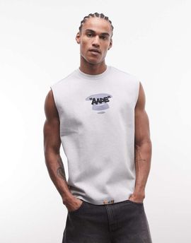 AAPE BY A BATHING APE® Aape by A Bathing Ape loose fit sleeveless tank in gray with chest and back print