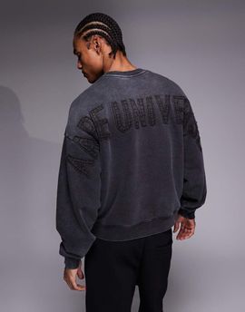 AAPE BY A BATHING APE® Aape By A Bathing Ape oversized heavyweight pullover sweatshirt in light gray with back logo applique-Multi