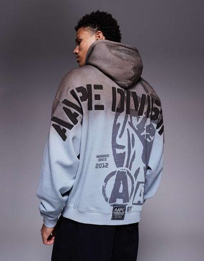 AAPE BY A BATHING APE® Aape by A Bathing Ape oversized pullover hoodie in washed blue with back embroidery