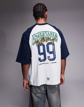 AAPE BY A BATHING APE® Aape by A Bathing Ape oversized raglan t-shirt in gray and blue with back print-Multi