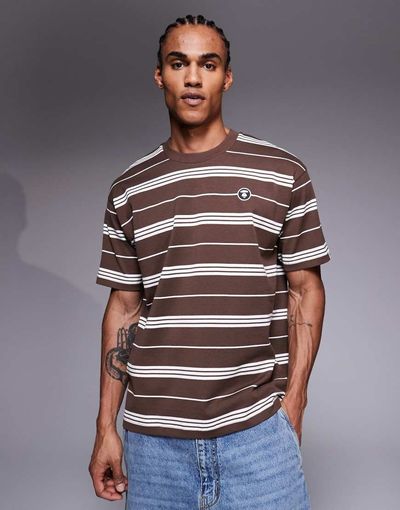 AAPE BY A BATHING APE® Aape by A Bathing Ape oversized striped t-shirt in brown and beige-Multi