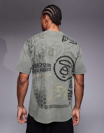 AAPE BY A BATHING APE® Aape by A Bathing Ape oversized t-shirt in khaki green with motocross back print