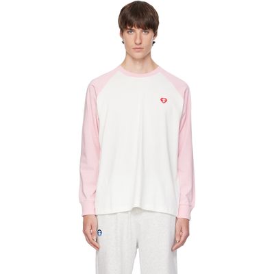 AAPE by A Bathing Ape AAPE by A Bathing Ape Pink & White 'AAPENOW' Heart Moonface Long Sleeve T-Shirt
