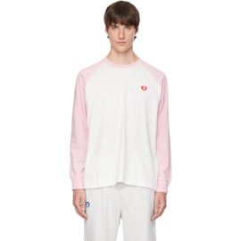 AAPE by A Bathing Ape AAPE by A Bathing Ape Pink & White 'AAPENOW' Heart Moonface Long T-Shirt