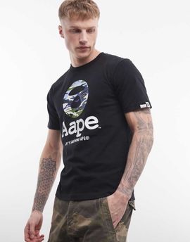 AAPE BY A BATHING APE® Aape by A Bathing Ape T-shirt in black with camo logo print-Multi
