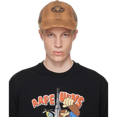 AAPE by A Bathing Ape AAPE by A Bathing Ape Tan Moonface Logo Distressed Cap