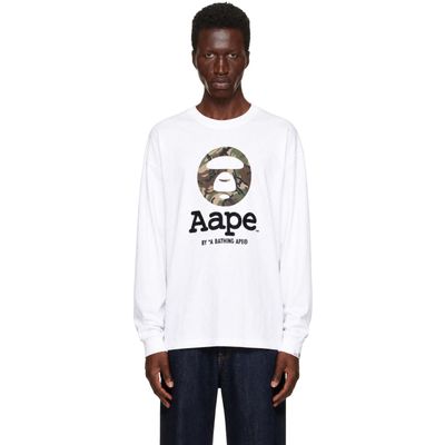 AAPE by A Bathing Ape AAPE by A Bathing Ape White 'AAPEUNVS' Moonface Long Sleeve T-shirt
