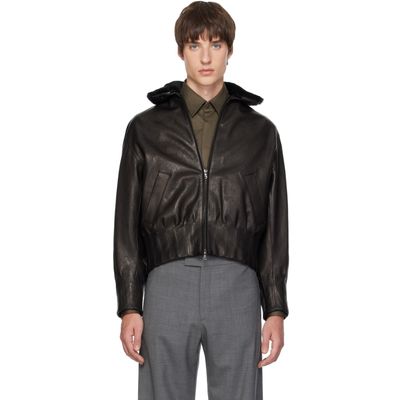 AARON ESH AARON ESH Black Shearling Collar Leather Bomber