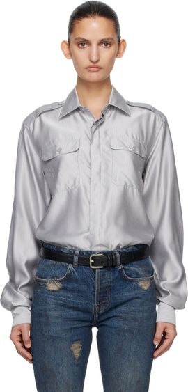 AARON ESH AARON ESH Gray Silk Military Shirt