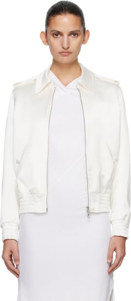 AARON ESH AARON ESH Off-White Satin Blouson Flight Jacket