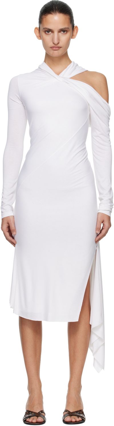 AARON ESH AARON ESH White Jersey Twist Strap Midi Dress