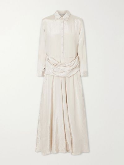 ABADIA Draped crinkled-satin midi dress