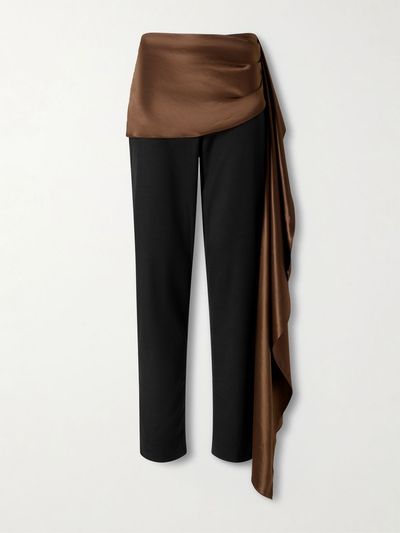 ABADIA Draped satin-trimmed wool-blend twill straight-leg pants