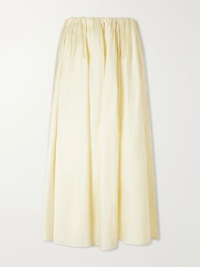 ABADIA Elodie pleated duchess-satin midi skirt