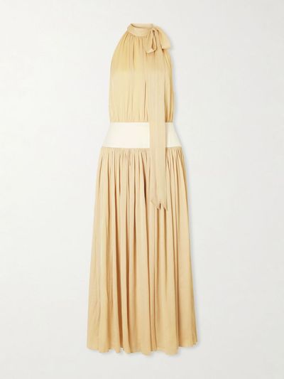 ABADIA Knotted halterneck satin-trimmed crepon midi dress