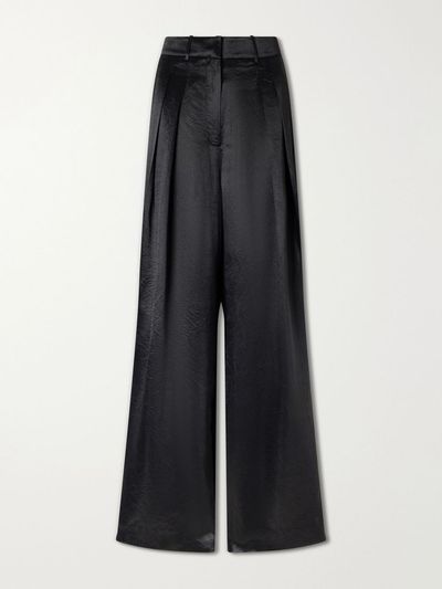 ABADIA Pleated satin high-waist wide-leg pants