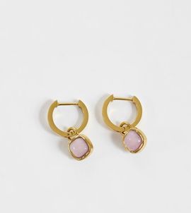 Abbott Lyon Abbott Lyon pale pink opal cushion huggie hoop earrings in 18k gold plate