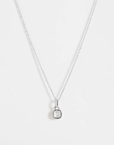 Abbott Lyon Abbott Lyon white quartz cushion pendant necklace in silver plated stainless steel