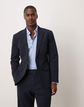 Abercrombie & Fitch Abercombie & Fitch slim single breasted seersucker suit blazer in navy - part of a set