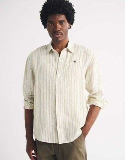 Abercrombie & Fitch Abercrombie & Fitch 100% linen long sleeve shirt in blue yellow stripes