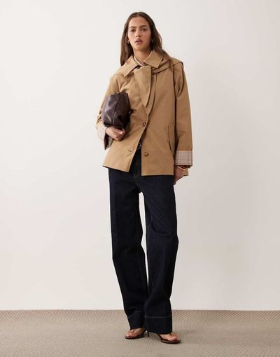 Abercrombie & Fitch Abercrombie & Fitch a line cropped trench coat with scarf detail in camel-Neutral