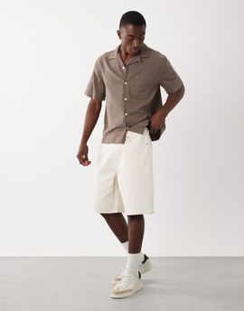 Abercrombie & Fitch Abercrombie & Fitch baggy denim carpenter jorts in cream-White