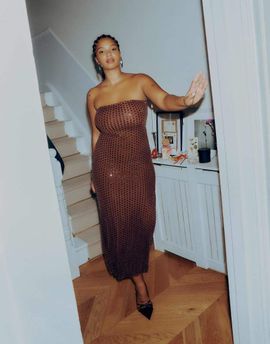 Abercrombie & Fitch Abercrombie & Fitch beaded bandeau maxi dress in brown sequin