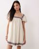 Abercrombie & Fitch Abercrombie & Fitch boho embelished puff sleeve babydoll mini dress in cream-Red - 1